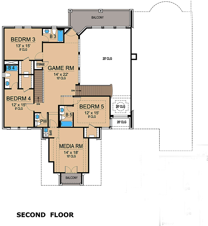 Floor Plan Second Story of Georgian Plan #195-1066