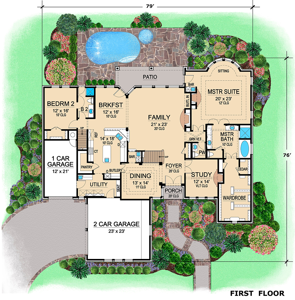 Floor Plan First Story of Georgian Plan #195-1066