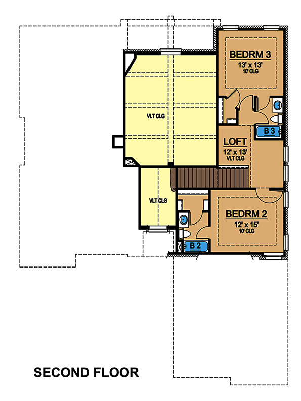 Floor Plan Second Story of Tudor Plan #195-1067
