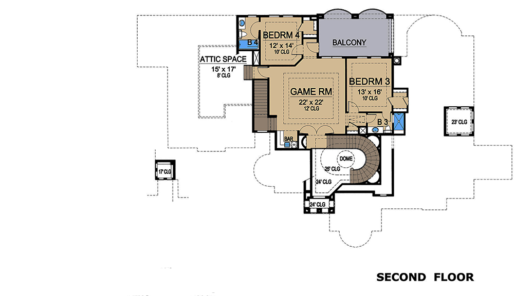 Floor Plan Second Story of Mediterranean Plan #195-1070