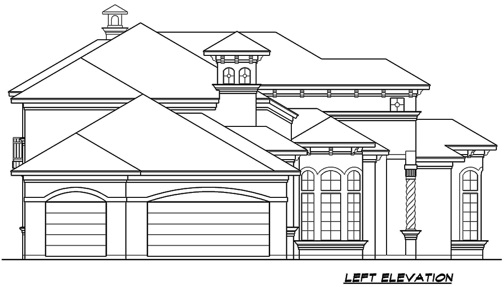 Home Plan Left Elevation of this 4-Bedroom,4623 Sq Ft Plan -195-1070