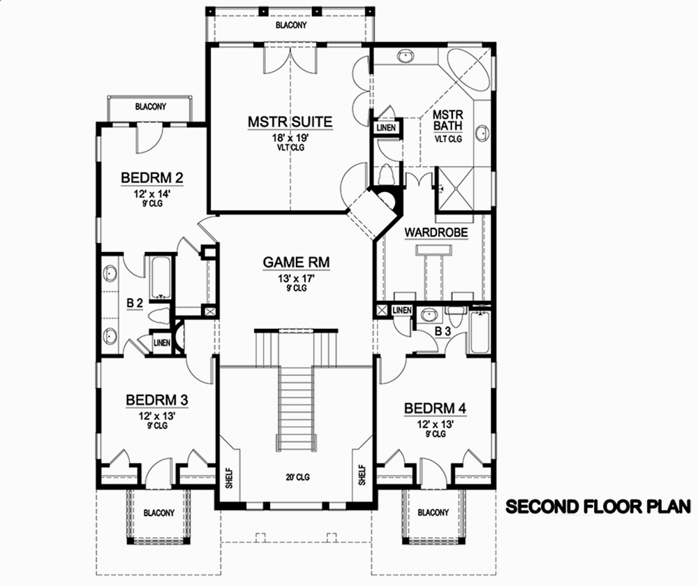 Floor Plan Second Story of Mediterranean Plan #195-1071