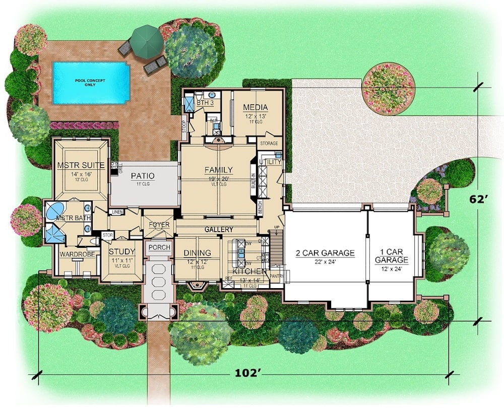 Floor Plan Main Level of Georgian Plan #195-1072
