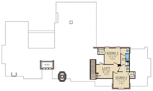 Floor Plan Upper Level of Georgian Plan #195-1072