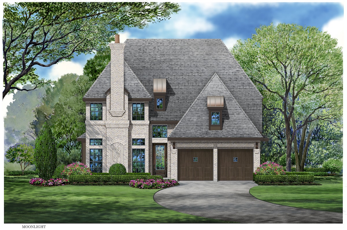 Color rendering of European home plan (ThePlanCollection: House Plan #195-1074)