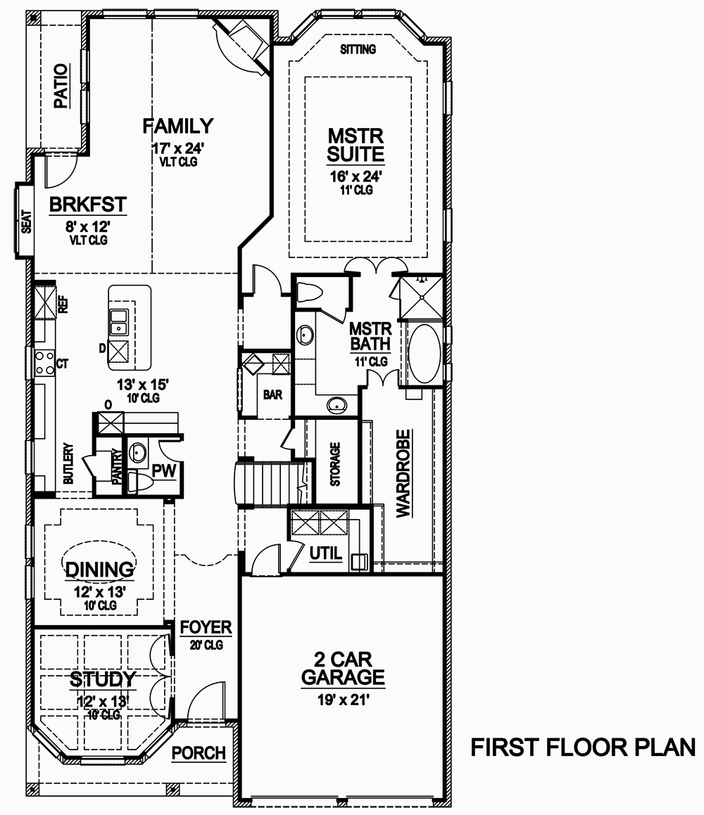 Floor Plan First Story of European Plan #195-1075