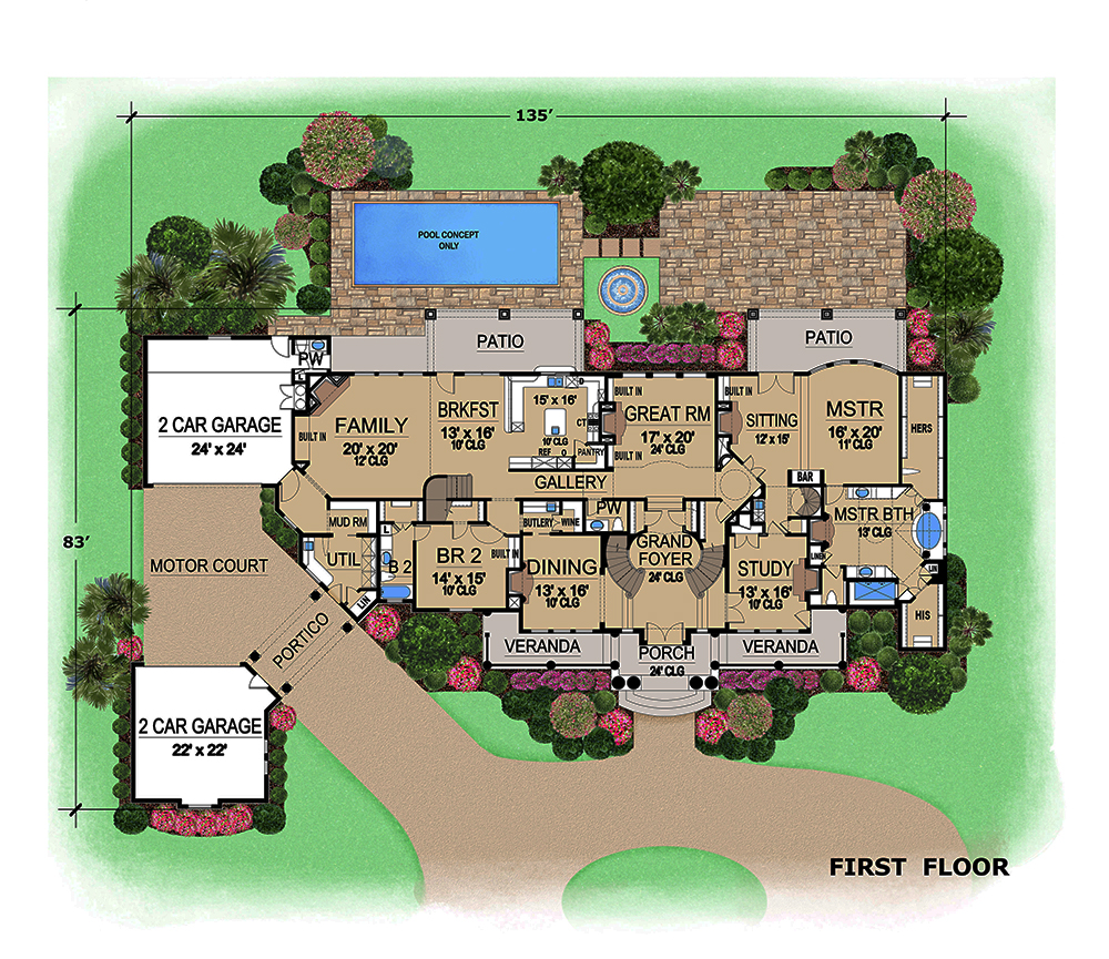 Floor Plan First Story of Mediterranean Plan #195-1077
