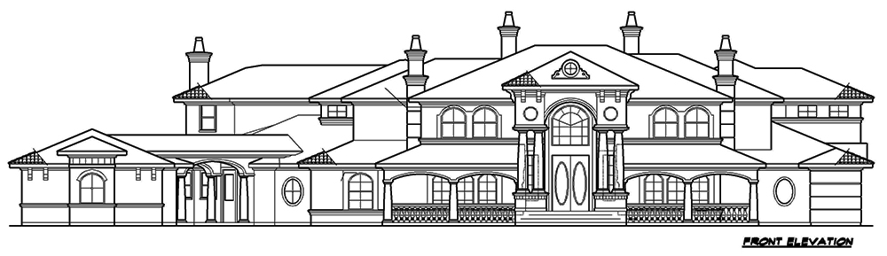 Home Plan Front Elevation of this 5-Bedroom,7215 Sq Ft Plan -195-1077