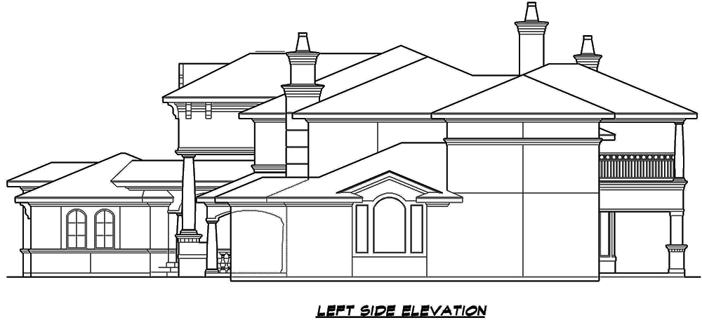 Home Plan Left Elevation of this 5-Bedroom,7215 Sq Ft Plan -195-1077
