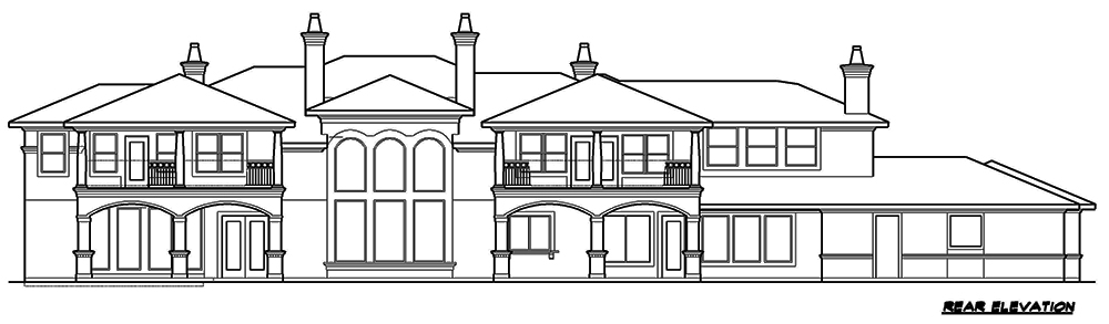 Home Plan Rear Elevation of this 5-Bedroom,7215 Sq Ft Plan -195-1077