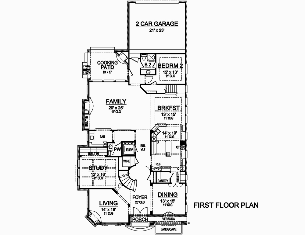 Floor Plan First Story of Craftsman Plan #195-1079