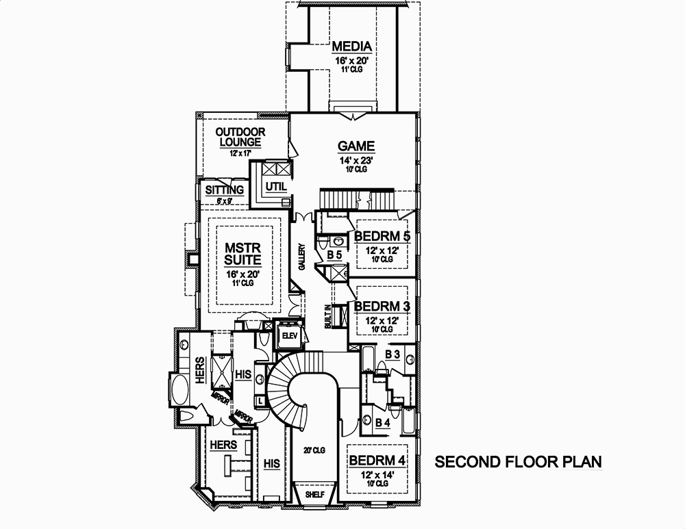 Floor Plan Second Story of Craftsman Plan #195-1079