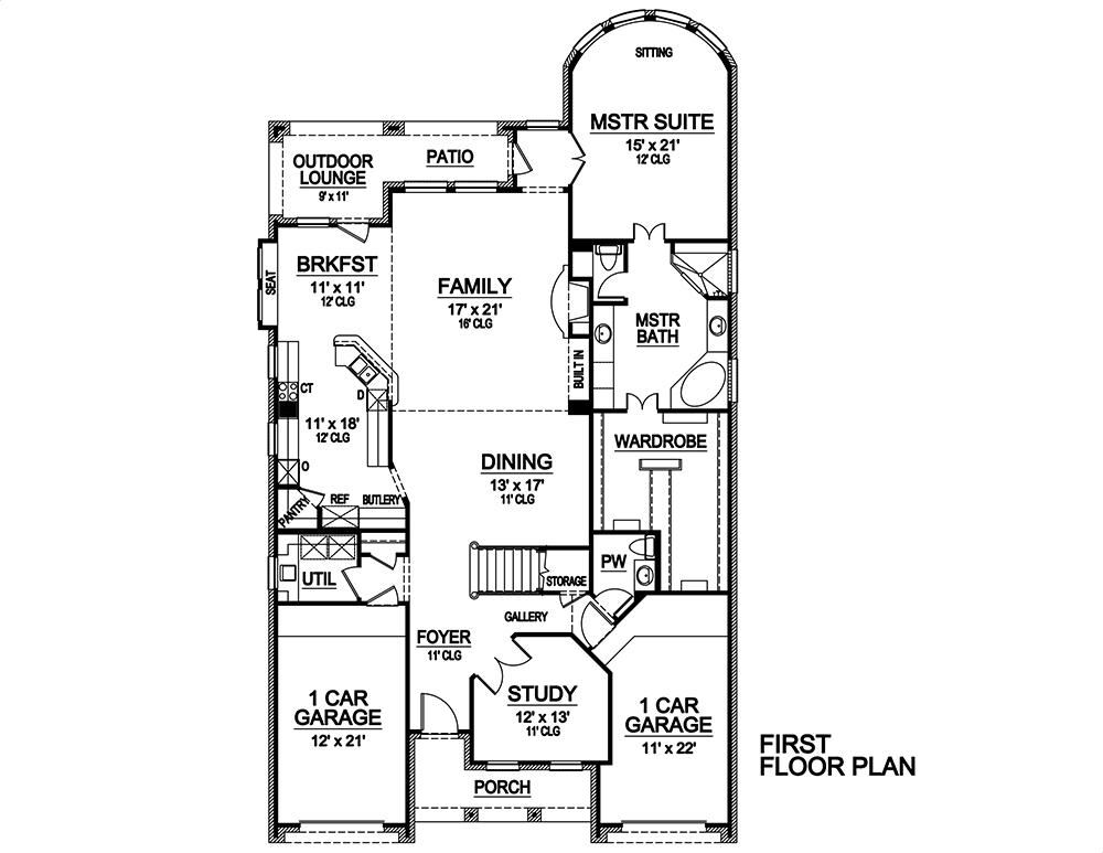 Floor Plan First Story of European Plan #195-1088