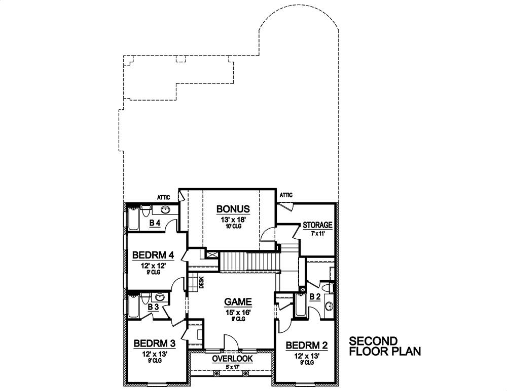 Floor Plan Second Story of European Plan #195-1088