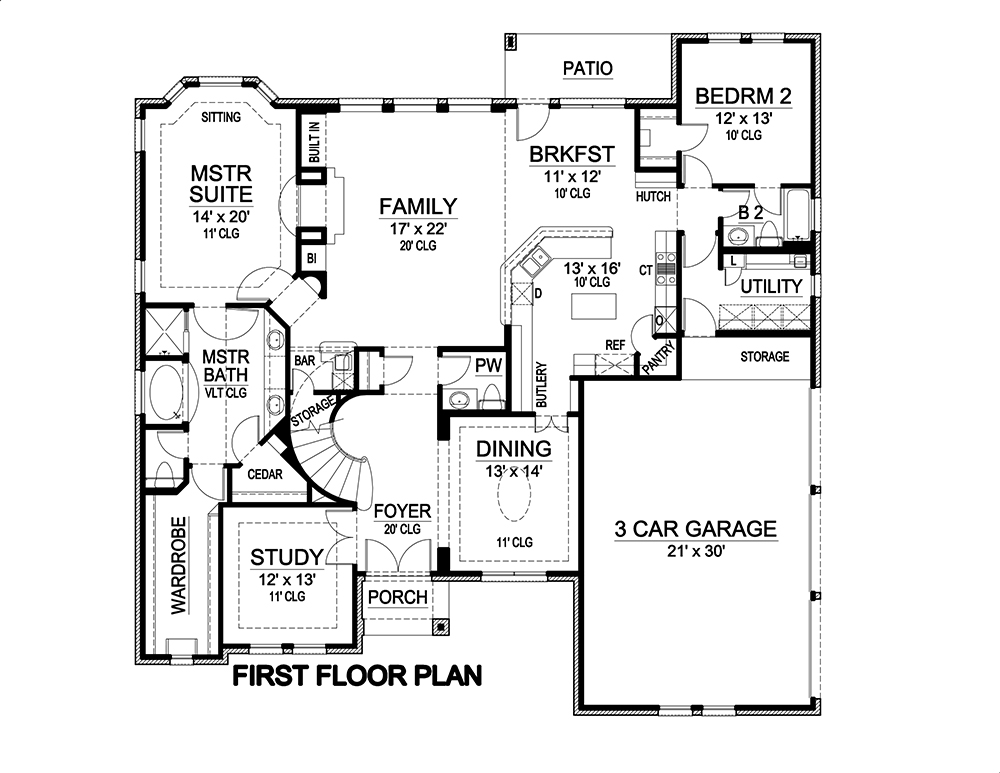 Floor Plan First Story of Tudor Plan #195-1090