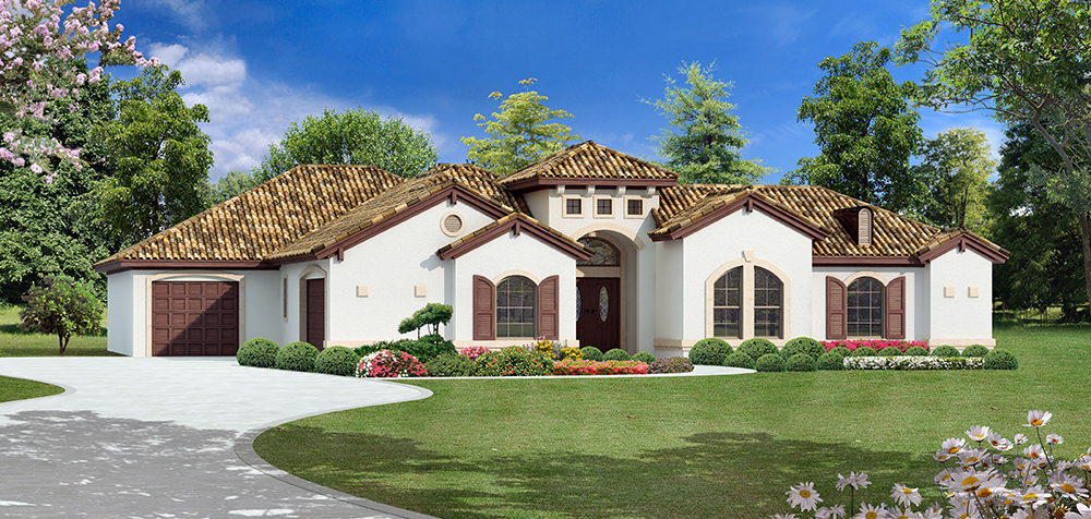 Front elevation of Mediterranean home (ThePlanCollection: House Plan #195-1091)