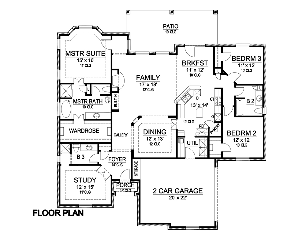Floor Plan First Story of Tudor Plan #195-1092