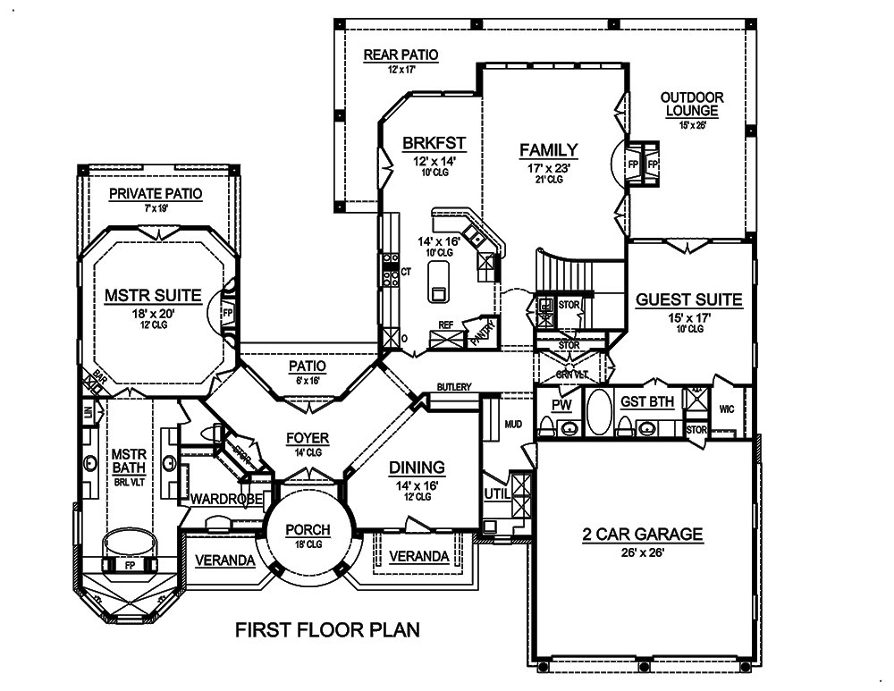 Floor Plan First Story of Mediterranean Plan #195-1093