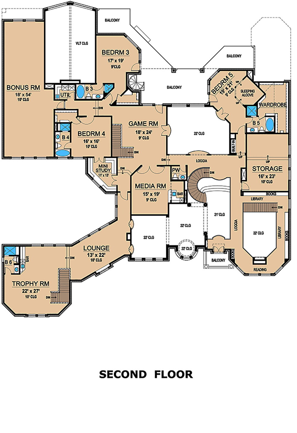 Floor Plan Second Story of Mediterranean Plan #195-1094