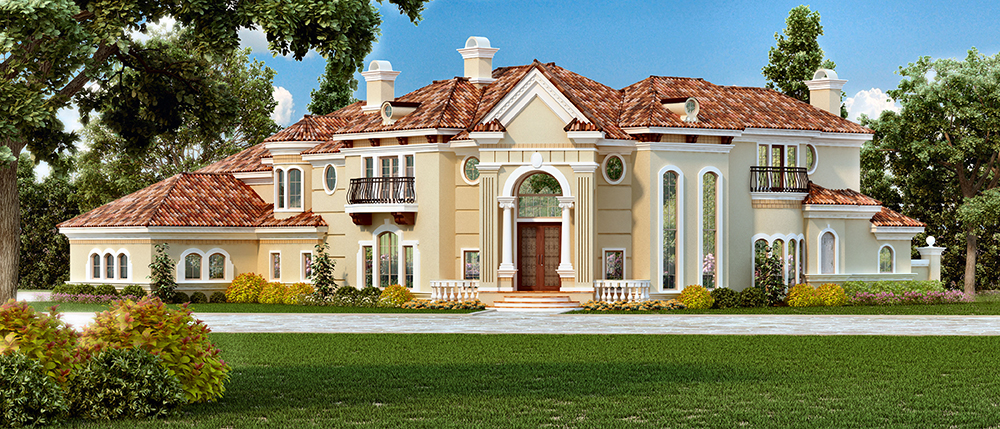 Front elevation of Mediterranean home (ThePlanCollection: House Plan #195-1095)