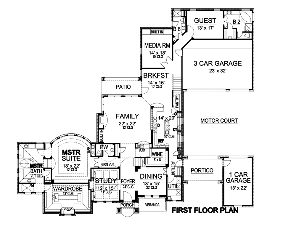 Floor Plan First Story of Mediterranean Plan #195-1096