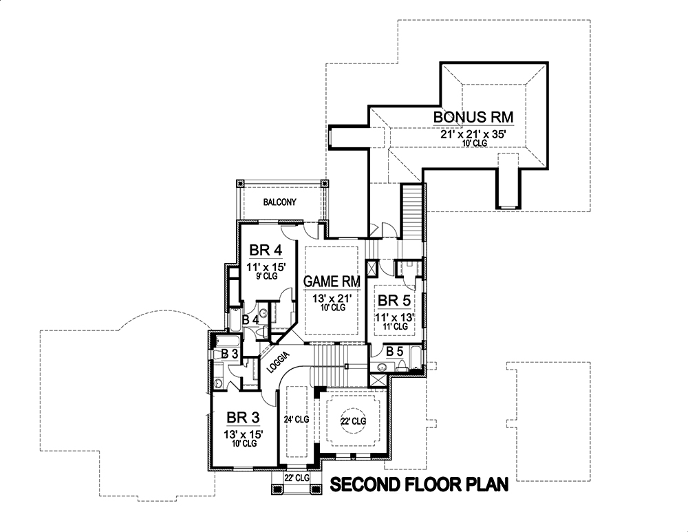 Floor Plan Second Story of Mediterranean Plan #195-1096