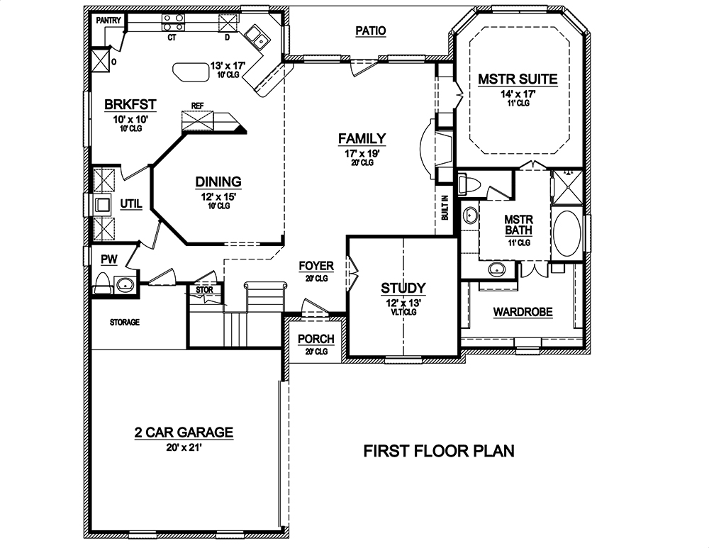 Floor Plan First Story of Tudor Plan #195-1097