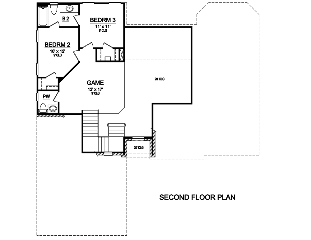 Floor Plan Second Story of Tudor Plan #195-1097
