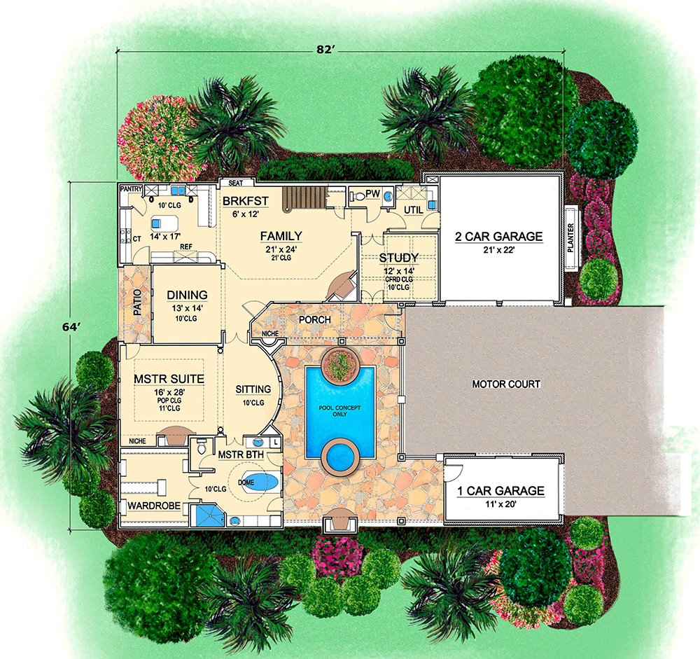 Floor Plan First Story of Georgian Plan #195-1099
