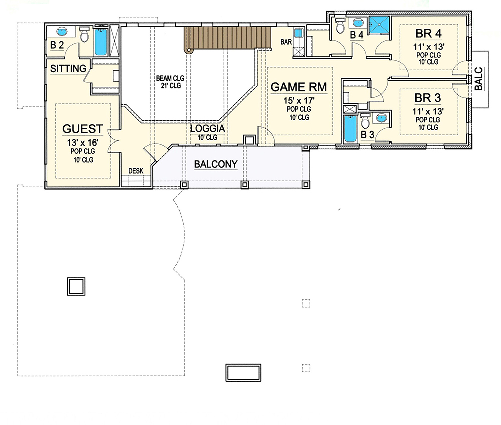 Floor Plan Second Story of Georgian Plan #195-1099