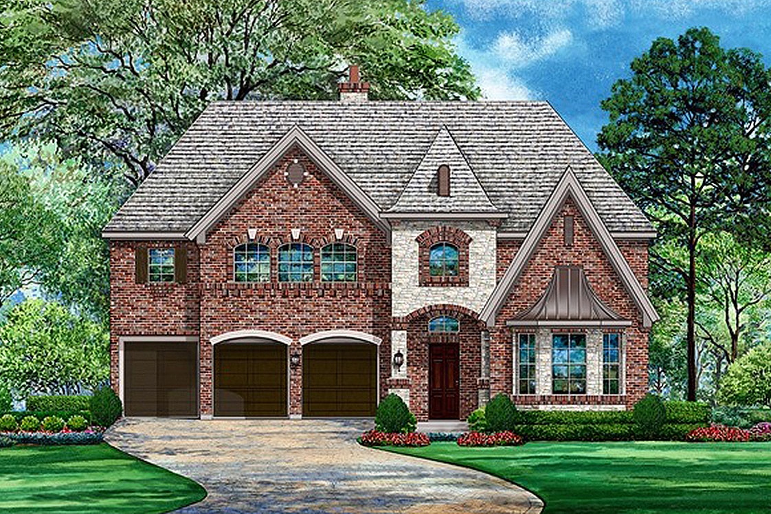 Front rendering of European home (ThePlanCollection: House Plan #195-1101)