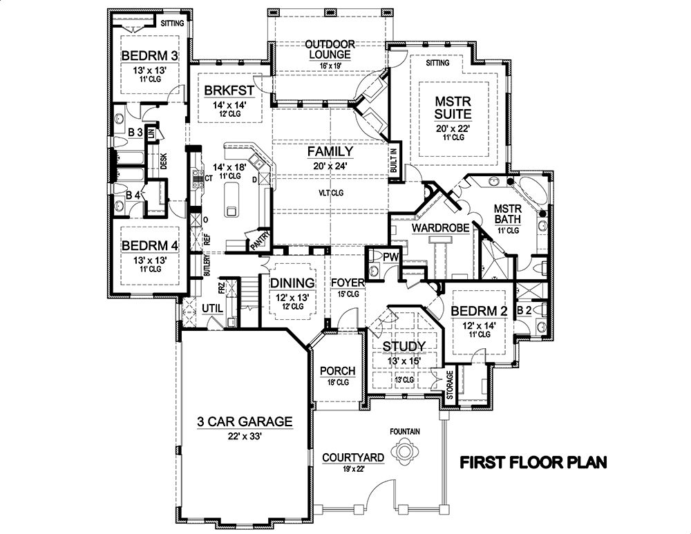 Floor Plan First Story of Tudor Plan #195-1102