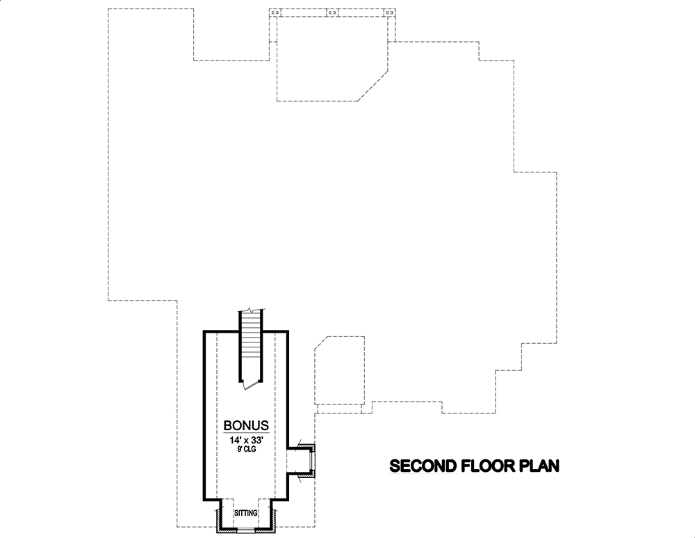 Floor Plan Second Story of Tudor Plan #195-1102