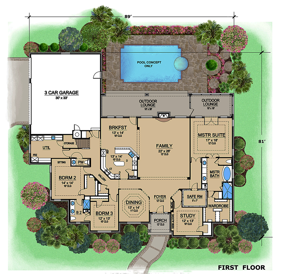 Floor Plan First Story of Tudor Plan #195-1103