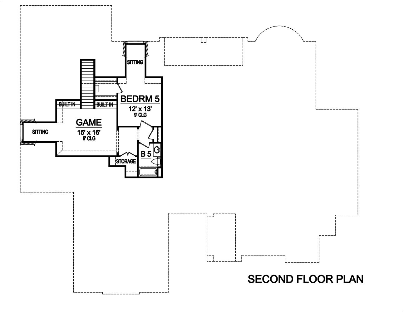 Floor Plan Second Story of Tudor Plan #195-1105