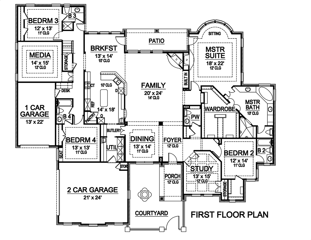 Floor Plan First Story of Tudor Plan #195-1105