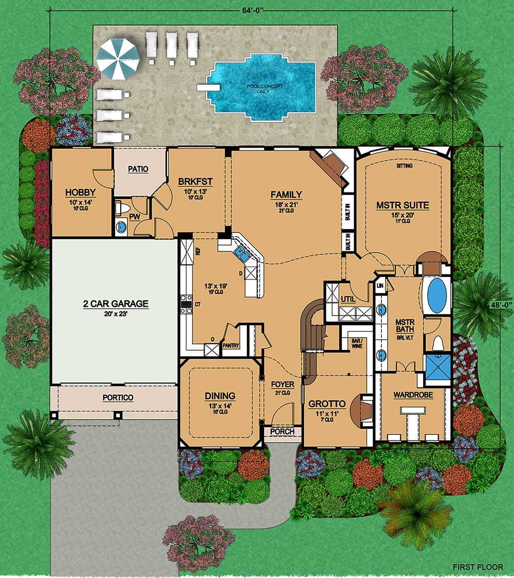 Floor Plan First Story of Georgian Plan #195-1106