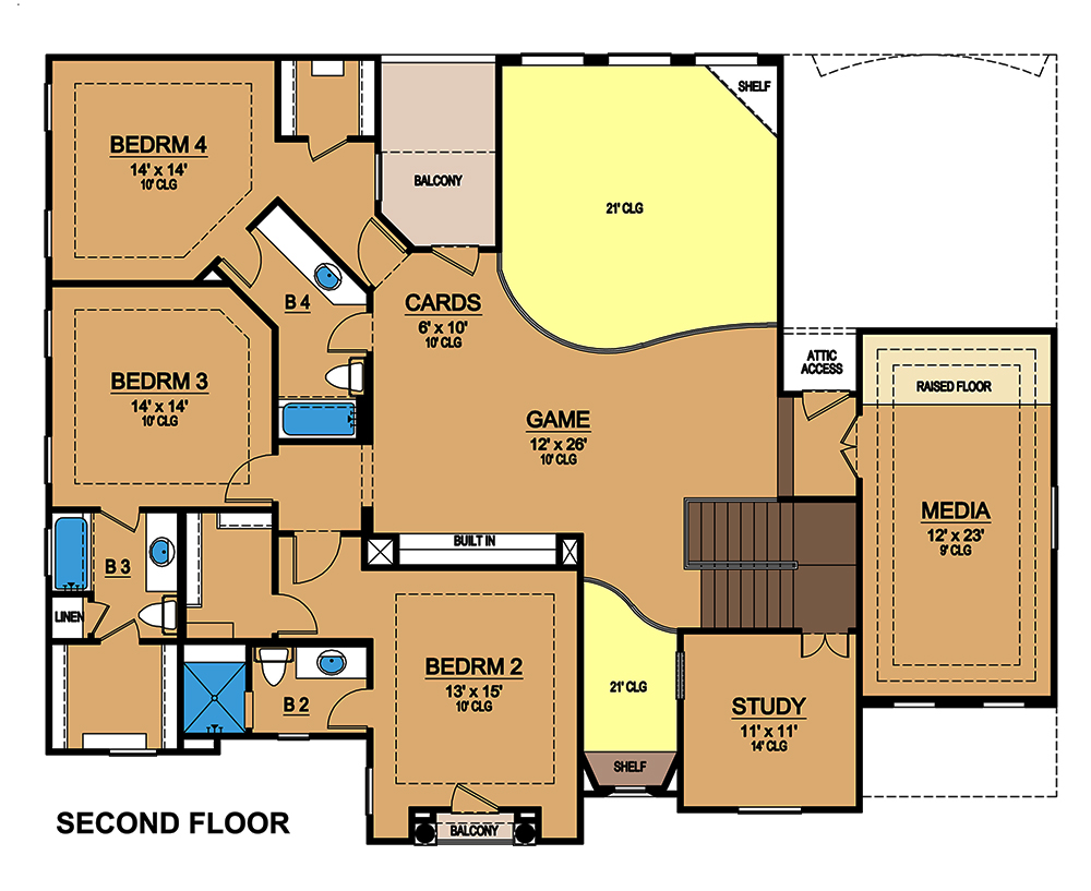 Floor Plan Second Story of Georgian Plan #195-1106