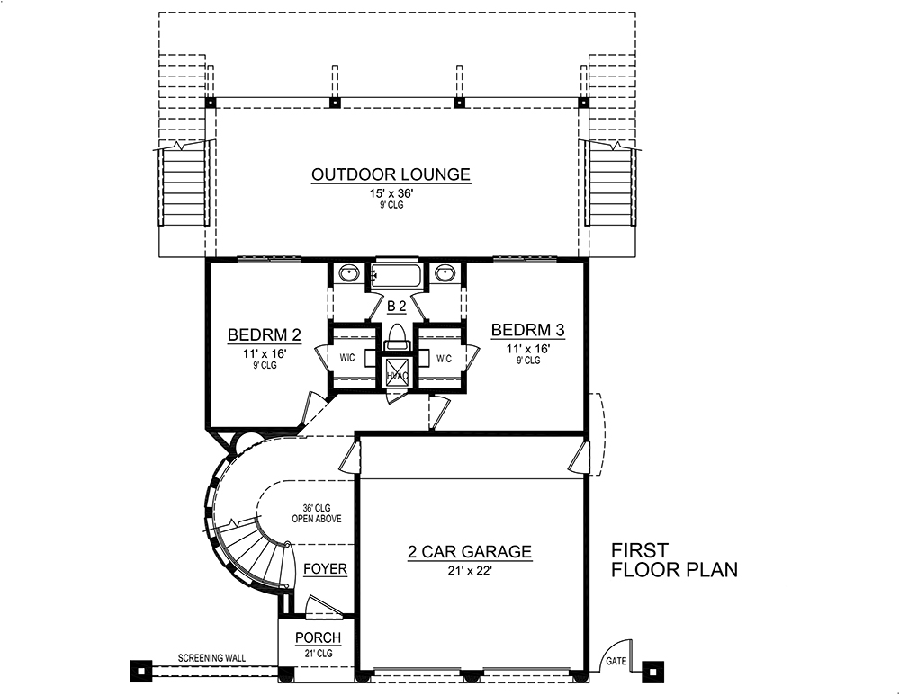 Floor Plan First Story of Georgian Plan #195-1107