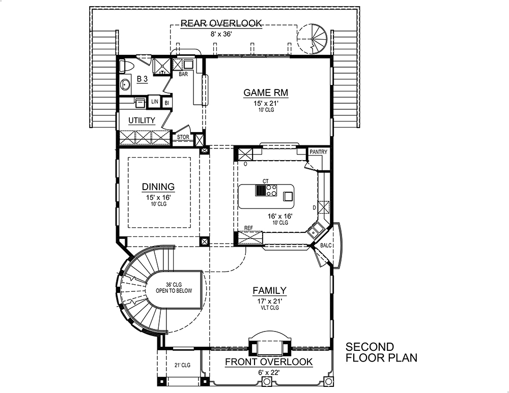 Floor Plan Second Story of Georgian Plan #195-1107