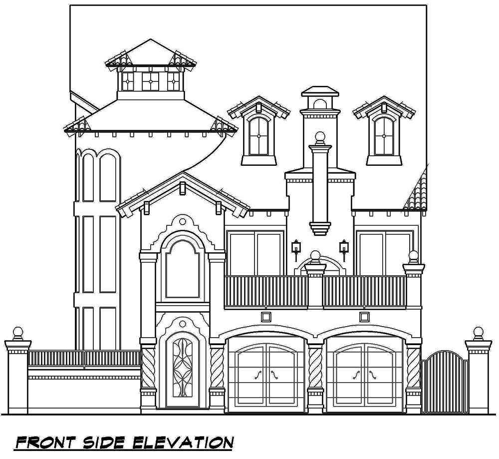Home Plan Front Elevation of this 3-Bedroom,3596 Sq Ft Plan -195-1107