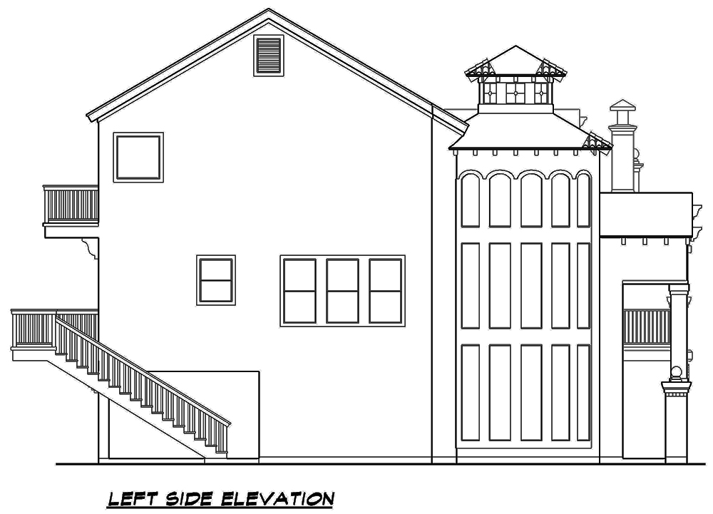 Home Plan Left Elevation of this 3-Bedroom,3596 Sq Ft Plan -195-1107