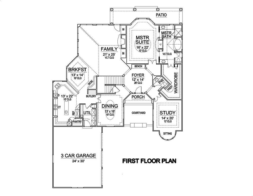 Floor Plan First Story of Mediterranean Plan #195-1108