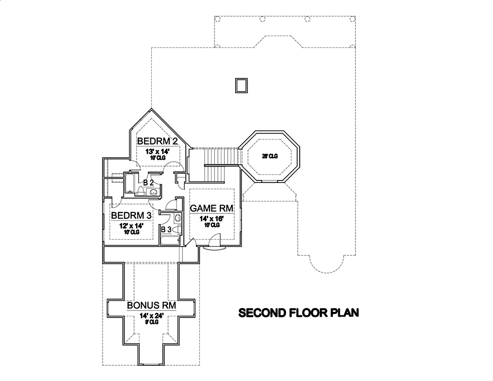 Floor Plan Second Story of Mediterranean Plan #195-1108