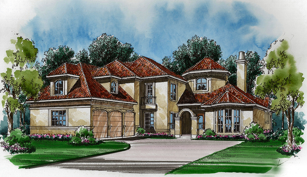 Front elevation of Mediterranean home (ThePlanCollection: House Plan #195-1108)