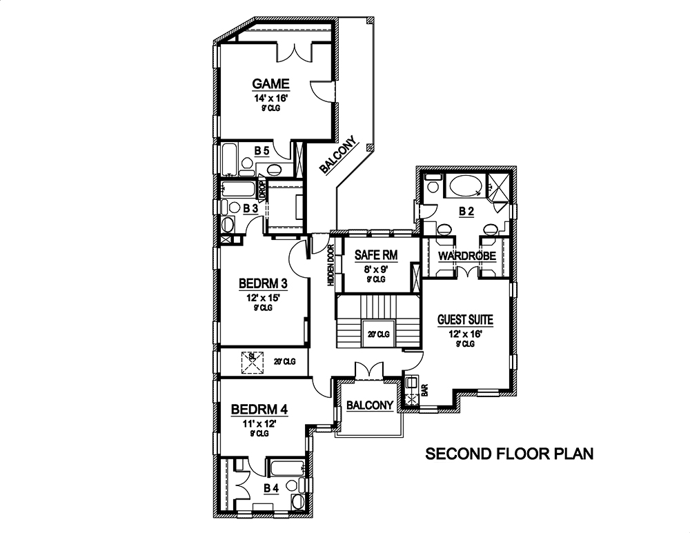Floor Plan Second Story of Georgian Plan #195-1109