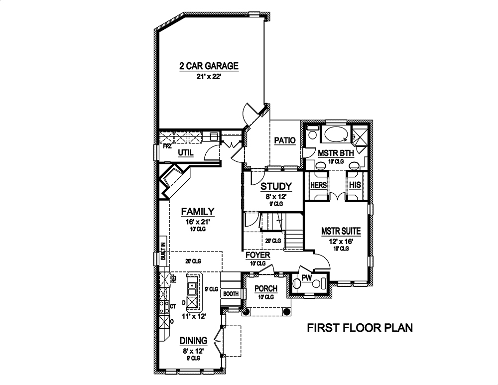 Floor Plan First Story of Georgian Plan #195-1109