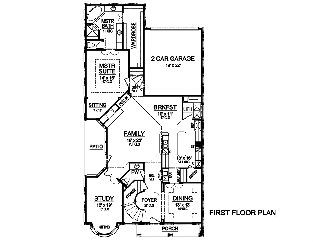 Floor Plan First Story of Georgian Plan #195-1110