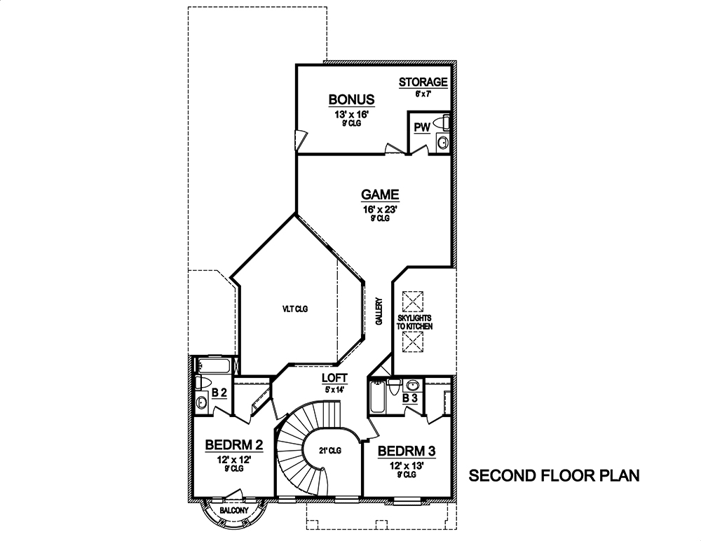 Floor Plan Second Story of Georgian Plan #195-1110