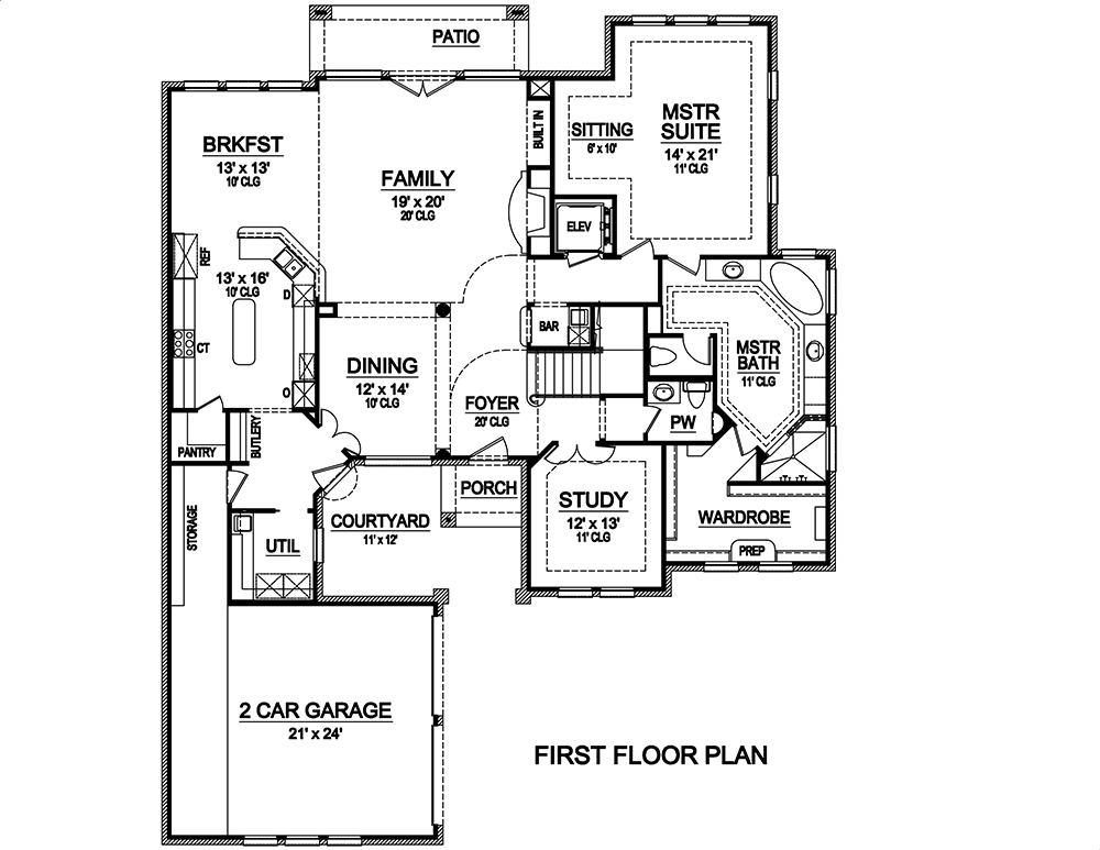 Floor Plan First Story of Georgian Plan #195-1111